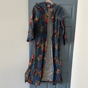 Floral Chintz Linen Rose Cummings Kimono Robe Kaftan Caftan Duster